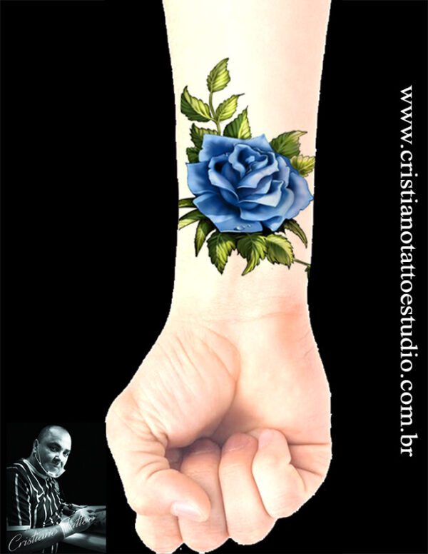 Rosa azul - Pulso - Desenho - Tattoo