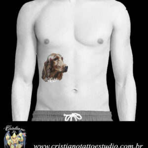Cão em Aquarela, Setter irlandê, Costela - Desenho - Tatuagem - Costela