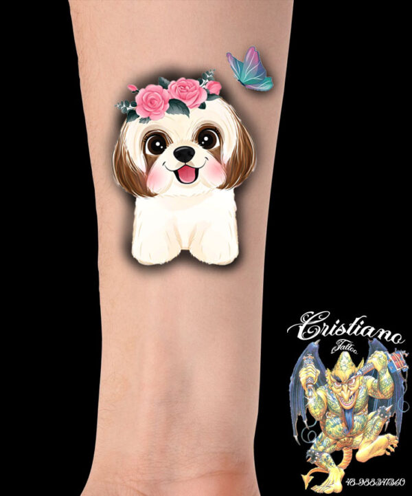 Dog, Floral, Borboleta - Desenho - Tattoo
