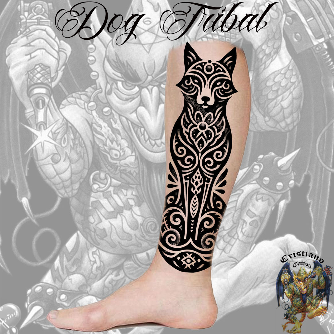 Cachorro Tribal - Perna -Tatuagem - Desenho