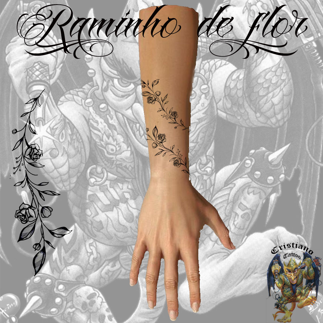 Raminho de Flor - Mini Tatuagem - Ante braço - Desenho - Delicado