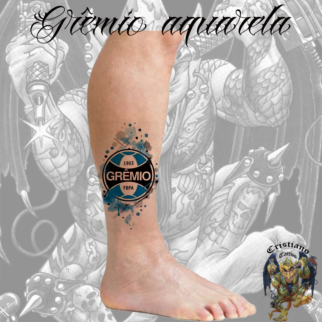 Time Simbolo do Grêmio - Tattoo aquarela - Desenho perna