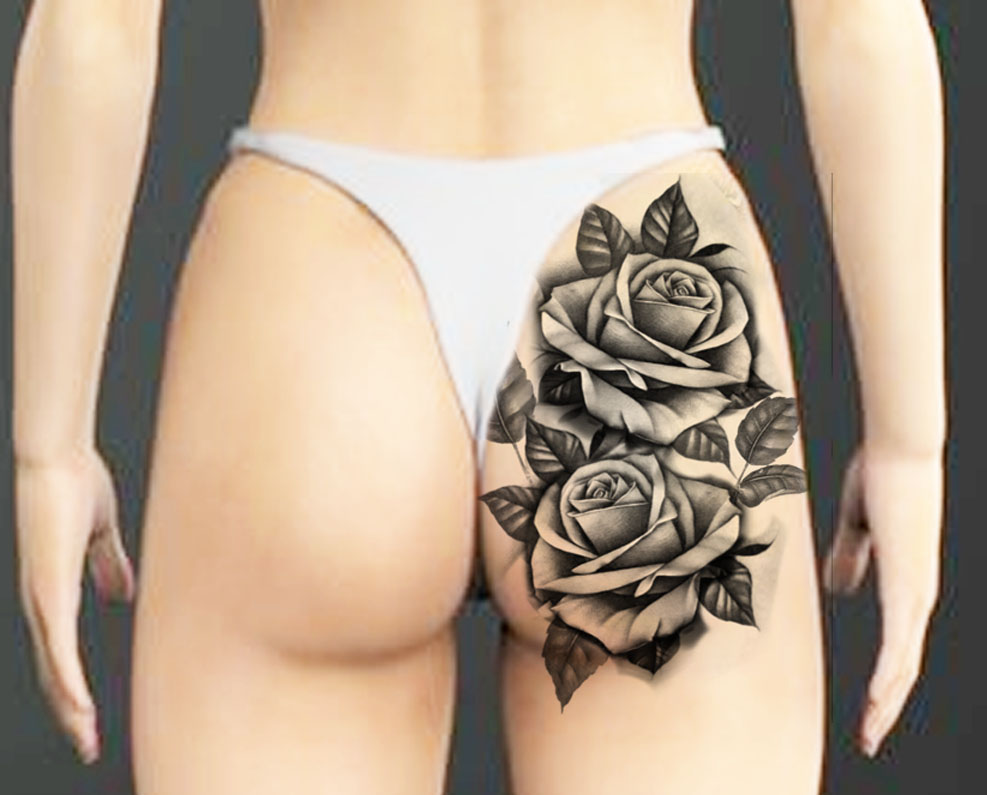 Duas Rosas - Preto e Sobra - Tatuada - Bunda - Desenho